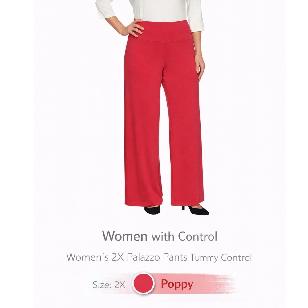 Women with Control Poppy Red Palazzo Pants Tummy Control 2X Wide Leg A233111 NWT